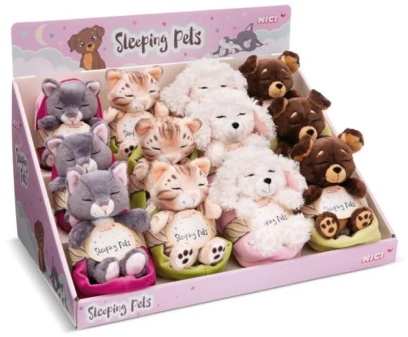knuffeldier Sleeping Pets pluche hond of kat 12cm duurzaam. by NICI in Multicolour – product photo