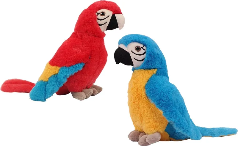 Knuffeldier Papegaaien - set 2x - zachte pluche stof - knuffels - blauw/rood - 24 cm by Pia Soft Toys in Blue – product photo