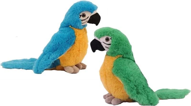 Knuffeldier Papegaaien - set 2x - zachte pluche stof - knuffels - groen/blauw - 20 cm by Pia Soft Toys in Green – product photo