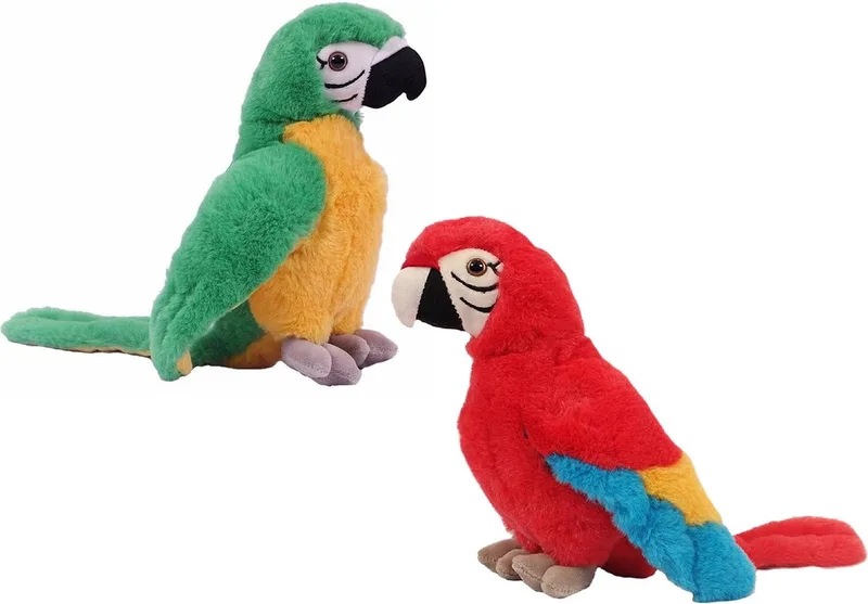 Knuffeldier Papegaaien - set 2x - zachte pluche stof - knuffels - groen/rood - 24 cm by Pia Soft Toys in Red – product photo