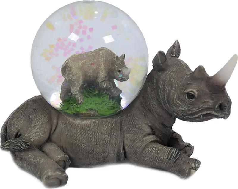 Neushoorn liggend waterbal - 45 mm - Snowglobe by Pia Soft Toys in Grey – product photo