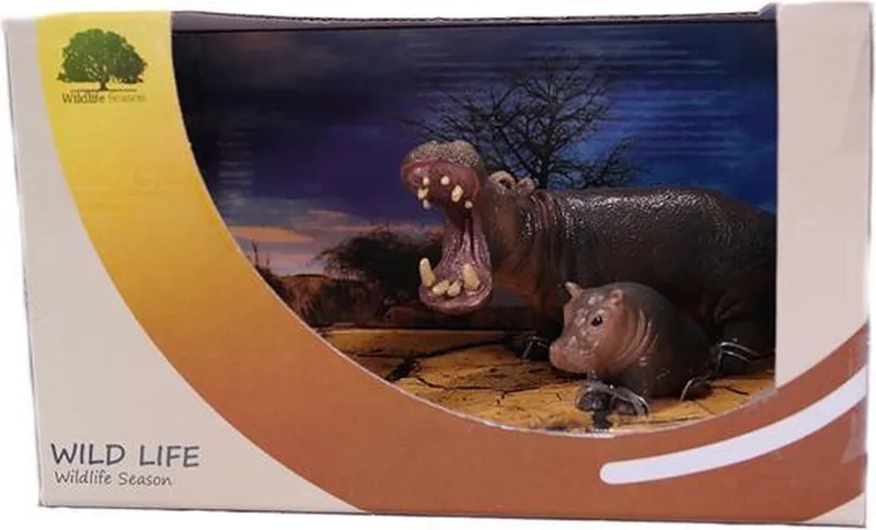 Nijlpaard in showbox - PVC - Wildlife - 12cm van Pia Soft Toys in Grijs – productfoto