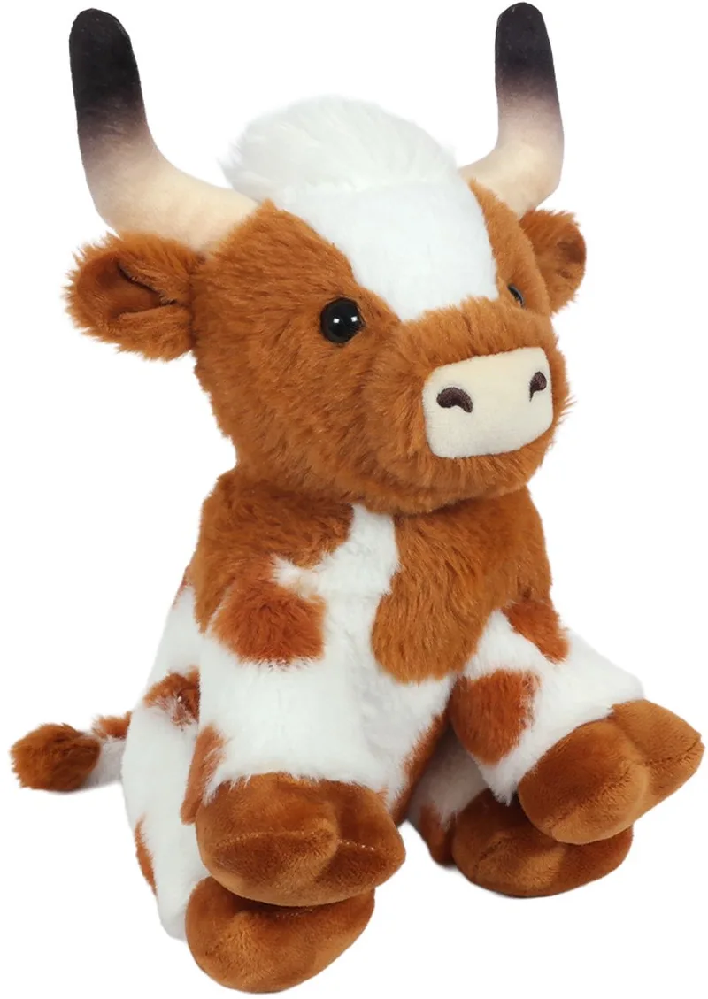 PIA Soft Toys-Pluche Knuffeldier - Koe bruin zittend 25 cm från Pia Soft Toys i Brun, Vit – produktbild