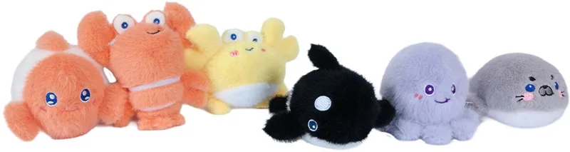 PIA Soft Toys-Set van 6 Pluche Zeedieren Knuffels 6 ass. (orka, vis, krab, kreeft, octopus, zeehond) 6-8 cm by Pia Soft Toys in Multicolour – product photo