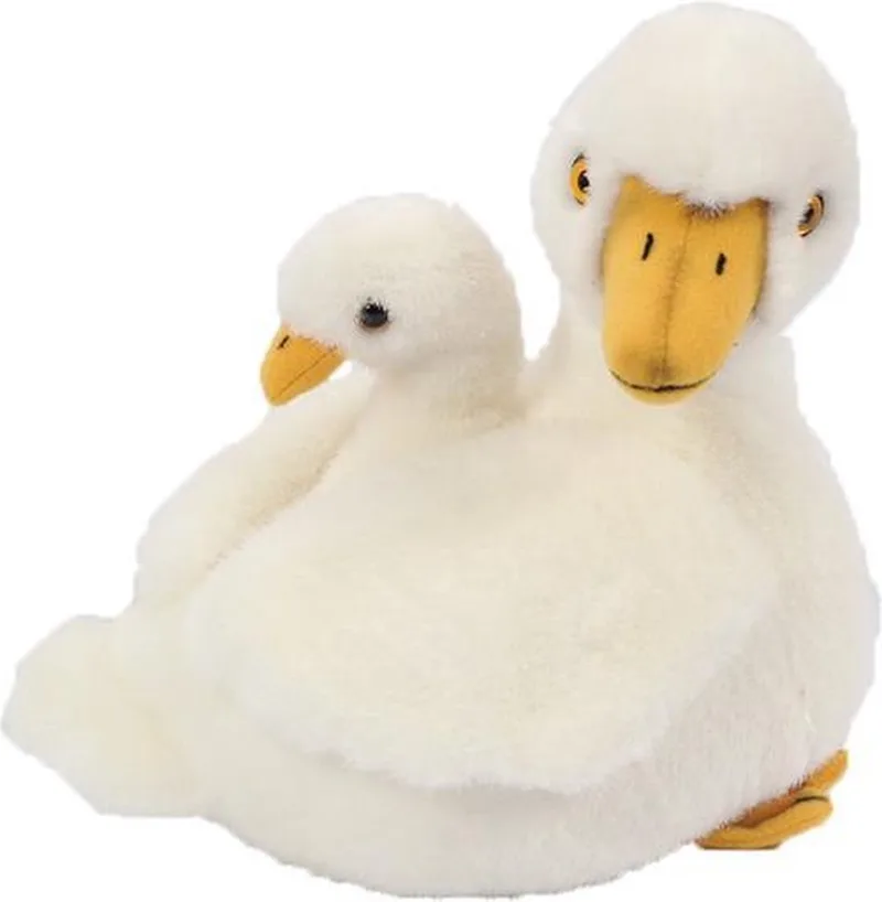 Pluche Knuffeldier - Eend zittend met baby kuiken - 23 cm van Pia Soft Toys in Wit – productfoto
