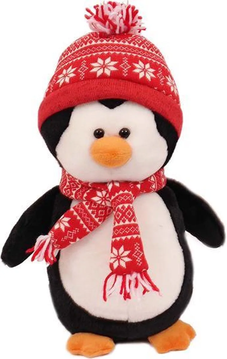 Pluche Knuffeldier - Kerstknuffel - - Pinguïn met sjaal en muts - 32 cm van Pia Soft Toys in Zwart – productfoto