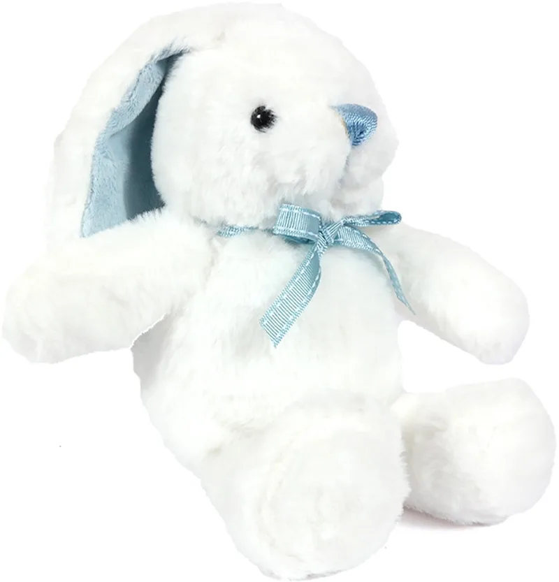 Pluche Knuffeldier - Konijn - blauwe strik - 18 cm de Pia Soft Toys en Blanc – photo produit