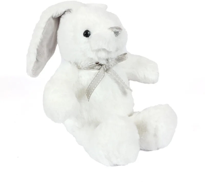 Pluche Knuffeldier - Konijn - grijze strik - 18 cm de Pia Soft Toys en Blanc – photo produit