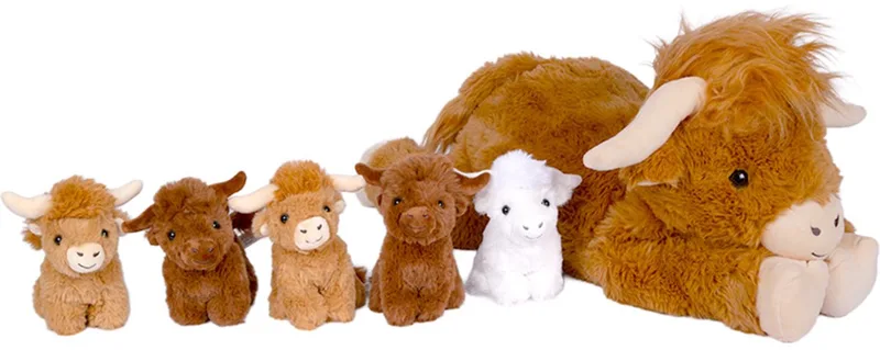 Pluche Knuffeldier - Schotse hooglander mama 61 cm met 5 baby's 14 cm by Pia Soft Toys in Brown – product photo