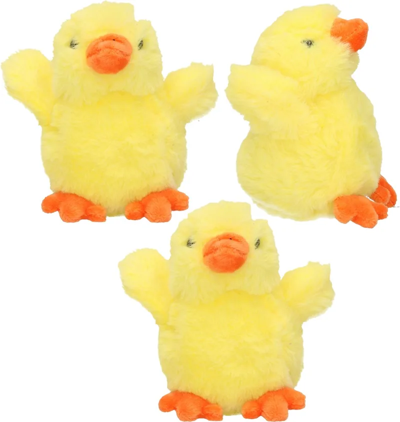 Pluche kuiken of kleine kippen knuffeldier - 3x - 12 cm - Pasen thema - Kuikens / kippen knuffels van Pia Soft Toys in Geel – productfoto