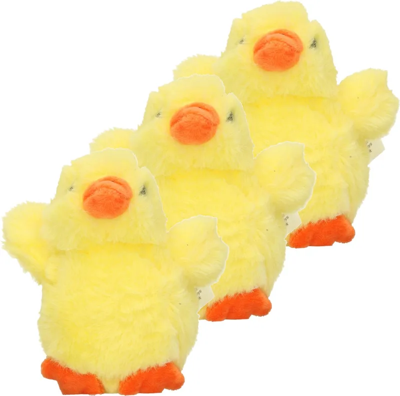 Pluche kuiken of kleine kippen knuffeldier - 4x stuks - 12 cm - Pasen thema - Kuikens / kippen knuffels van Pia Soft Toys in Geel – productfoto