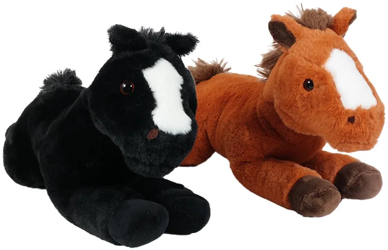 Set van 2 Pluche Paarden Knuffels - liggend - 2 ass. - 35 cm van Pia Soft Toys in Zwart – productfoto