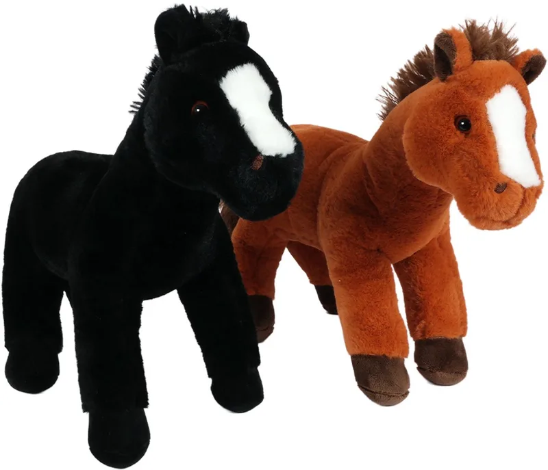 Set van 2 Pluche Paarden Knuffels - staand - 2 ass. - 30 cm van Pia Soft Toys in Bruin – productfoto