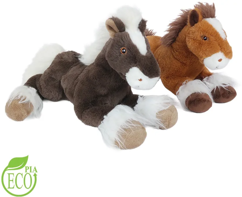 Set van 2 Pluche Paardjes - liggend - 2 ass. - zwart/bruin - ECO - 23 cm von Pia Soft Toys in Braun – Produktfoto