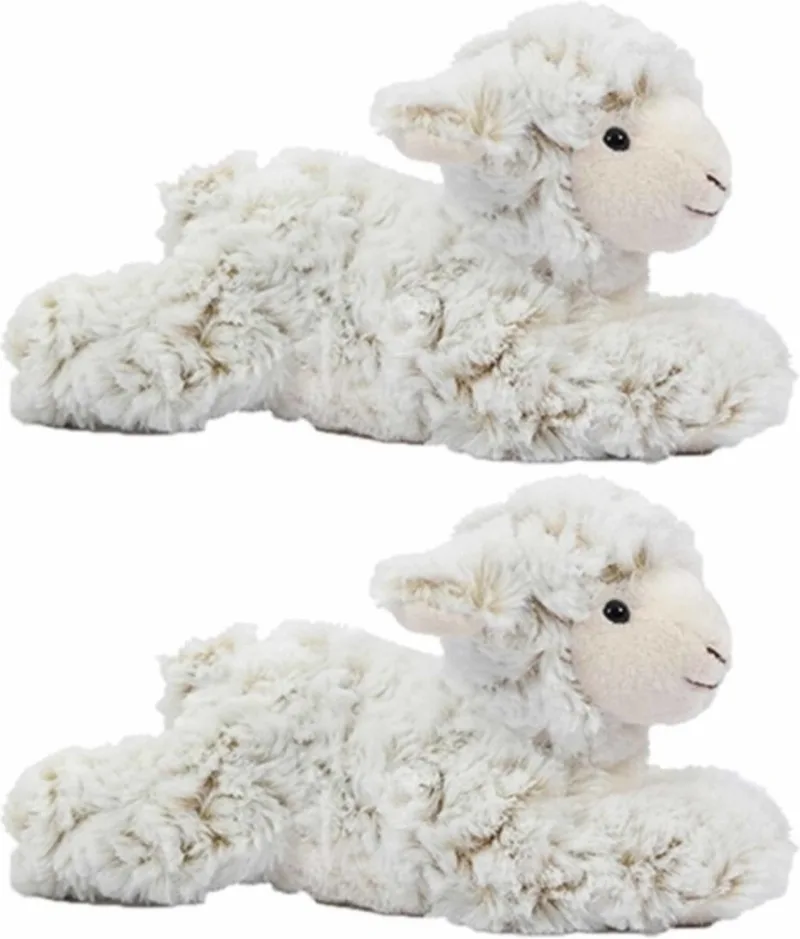 Set van 2x stuks pluche schapen/lammetjes knuffel liggend 22 cm - Boerderij knuffelbeesten by Pia Soft Toys in White – product photo