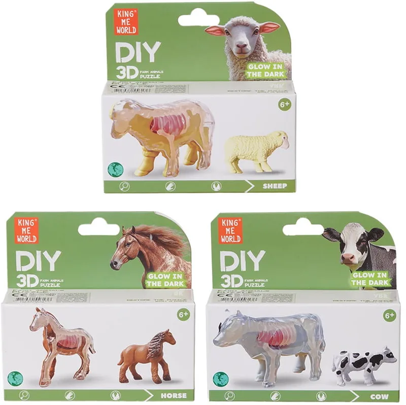 Speelfiguren - Boerderijdieren 3D anatomie glow-in-the-dark 3 ass. 6-10 cm by Pia Soft Toys in Black – product photo