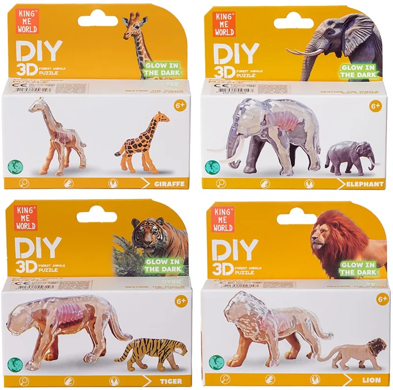 Speelfiguren - Wilde dieren 3D anatomie glow-in-the-dark 4 ass. 6-10 cm van Pia Soft Toys in Oranje – productfoto