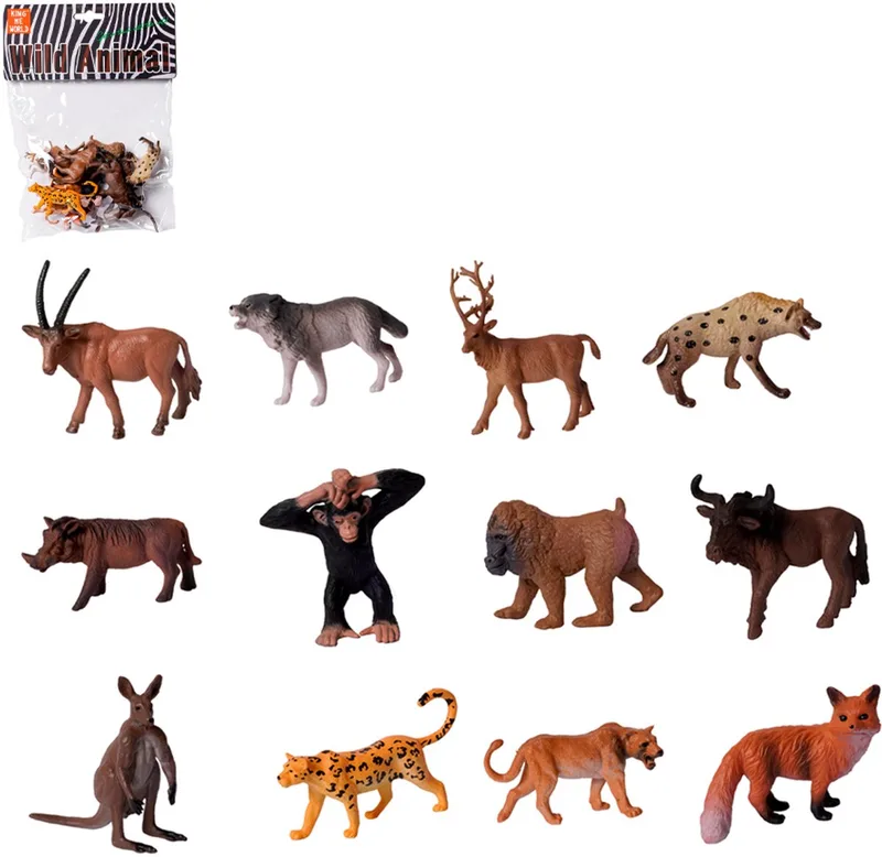 Speelfiguren - Wilde dieren in zak 12 ass. 5-10 cm de Pia Soft Toys en Multicolore – photo produit