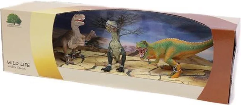 T-rex set van 3 in Showbox - PVC - Dinosaurus Prehistoric World - 15 cm van Pia Soft Toys in Groen – productfoto