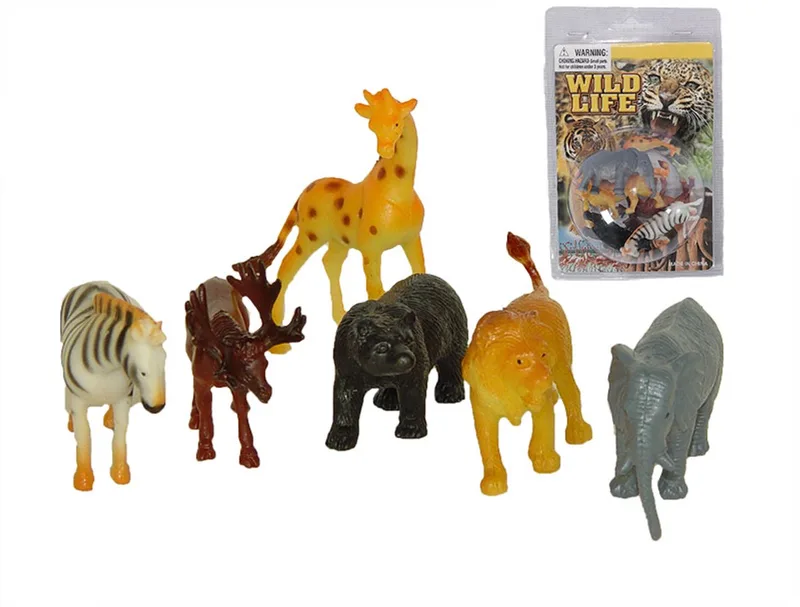 Wilde dieren in blister bol 6 stuks - Speelfiguur van Pia Soft Toys in Meerkleurig – productfoto