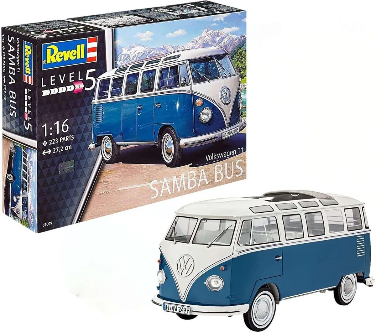 1:16 Revell 07009 Volkswagen VW Typ 2 T1 Samba Bus Plastic Modelbouwpakket van Revell in Blauw – productfoto