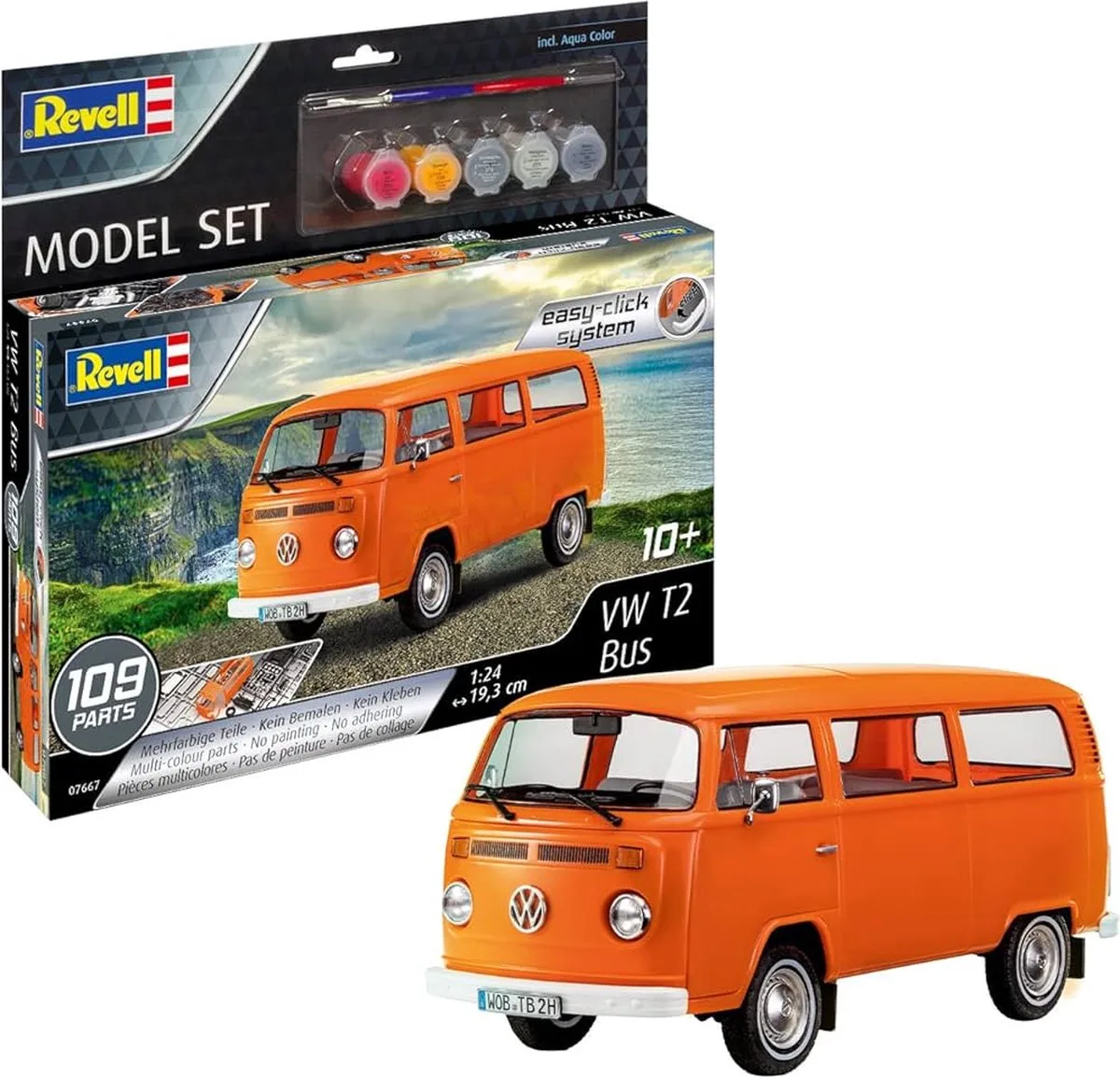 1:24 Revell 67667 Volkswagen VW T2 Bus - Easy Click System - Model Set Plastic kit van Revell in Oranje – productfoto
