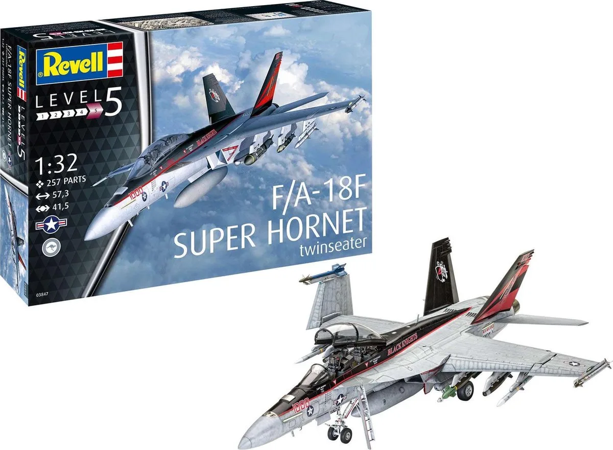 1:32 Revell 03847 F/A-18F Super Hornet Plane Plastic Modelbouwpakket van Revell in Grijs – productfoto