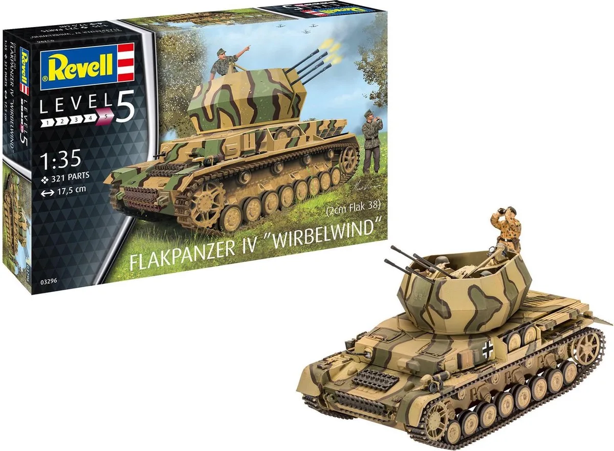 1:35 Revell 03296 Flakpanzer IV Wirbelwind Plastic Modelbouwpakket de Revell en Camouflage – photo produit