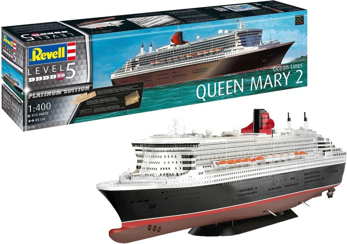 1:400 Revell 05199 Ship Queen Mary 2 - Platinum Edition! Plastic Modelbouwpakket van Revell in Wit – productfoto