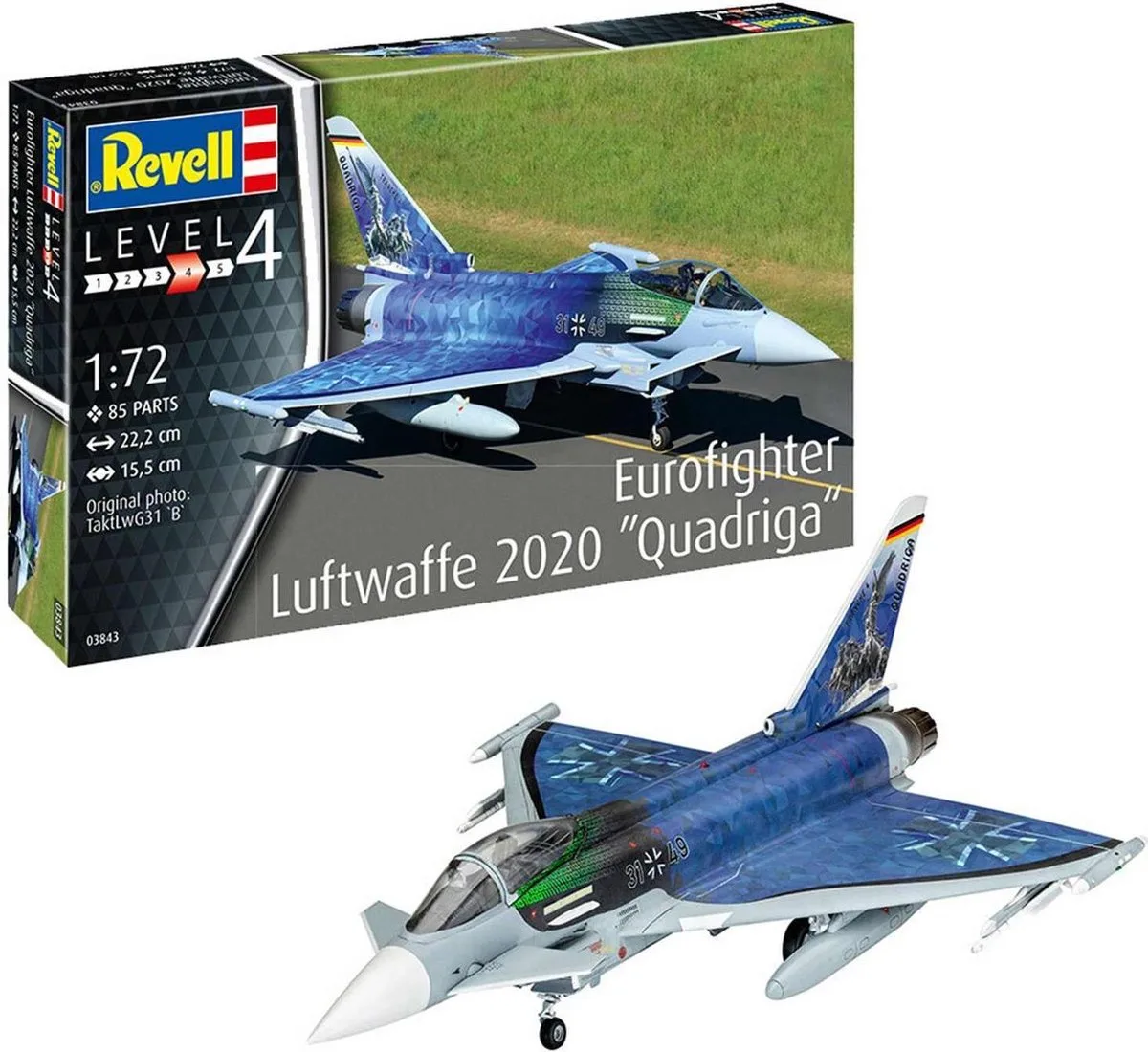 1:72 Revell 03843 Eurofighter "Luftwaffe 2020 Quadriga" Plane Plastic Modelbouwpakket de Revell en Bleu – photo produit