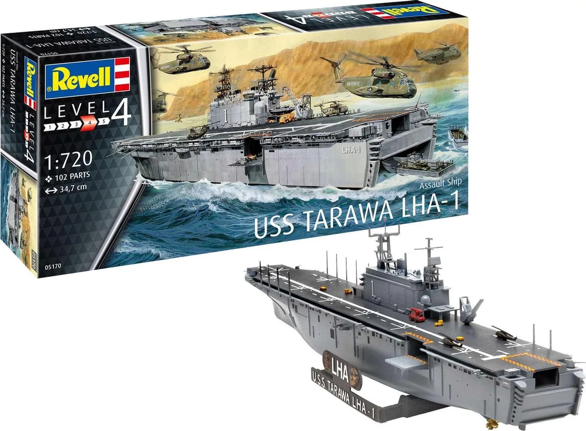 1:720 Revell 05170 Assault Ship USS Tarawa LHA-1 Plastic Modelbouwpakket van Revell in Grijs – productfoto