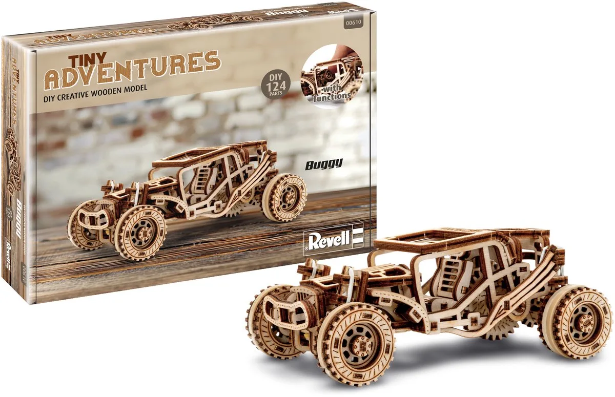Modelbouwpakket - 00610 Tiny Adventures - Buggy Auto - Functioneel Model Houten - 1:32 - Modelbouw de Revell en Multicolore – photo produit