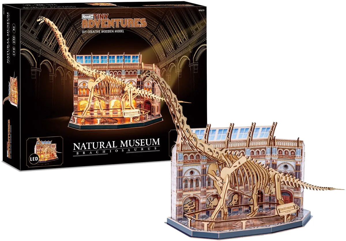 Modelbouwpakket - 00619 Tiny Adventures - Natural Museum - Brachiosaurusskelet met LED - Functioneel Model Houten de Revell en Multicolore – photo produit