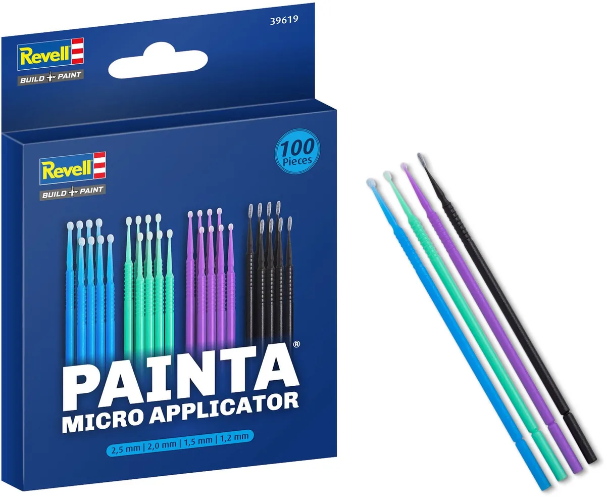 Modelbouwpakket - 39619 Painta Micro Applicator - 4 Maten Set - 1,2 / 1,5 / 2,0 / 2,5 mm - 100 Stuks Accessoires set van Revell in Meerkleurig – productfoto
