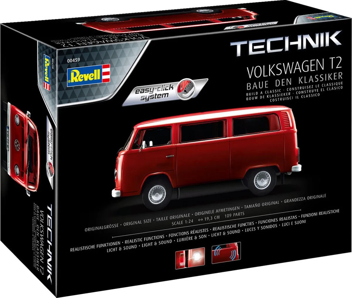Modelbouwpakket Auto - 00459 Volkswagen VW T2 Bus - Technik - Easy Click System Plastic - 1:24 - Modelbouw van Revell in Meerkleurig – productfoto