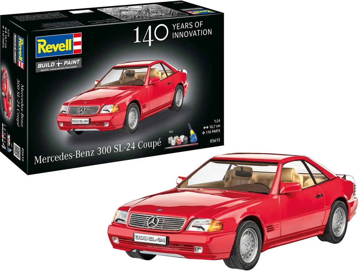 Modelbouwpakket Auto - 05615 Mercedes-Benz 300 SL-24 Coupé - 140 Years MB - Duitse Auto - Geschenkset Plastic - 1:24 - Modelbouw van Revell in Meerkleurig – productfoto
