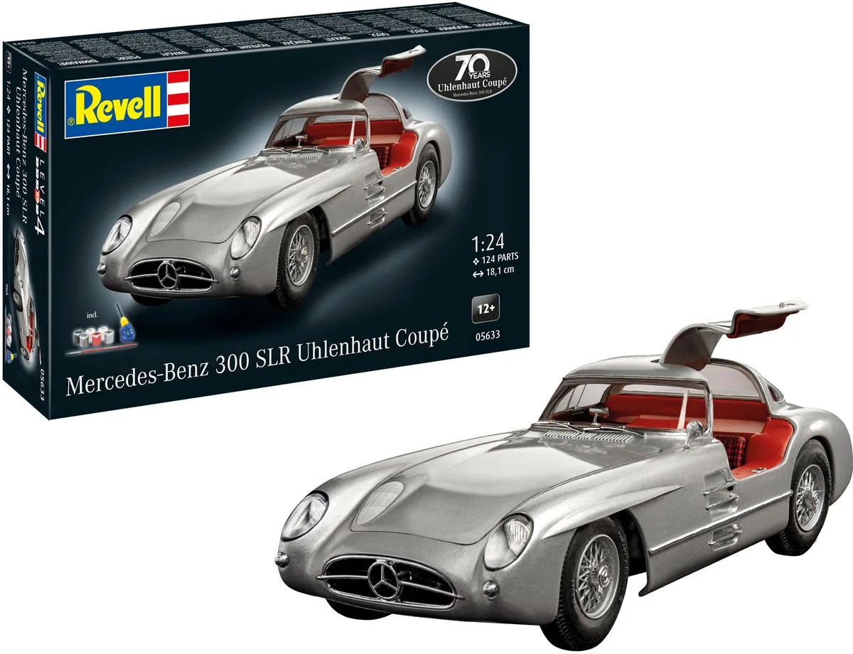 Modelbouwpakket Auto - 05633 - 1955 Mercedes-Benz 300 SLR Uhlenhaut Coupe - 70 Jaar! - Geschenkset Plastic - 1:24 - Modelbouw van Revell in Meerkleurig – productfoto