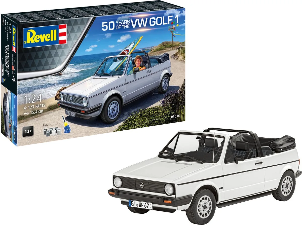 Modelbouwpakket Auto - 05636 Volkswagen VW Golf 1 Cabriolet - 50 Jaar! - Auto - Geschenkset Plastic - 1:24 - Modelbouw van Revell in Meerkleurig – productfoto