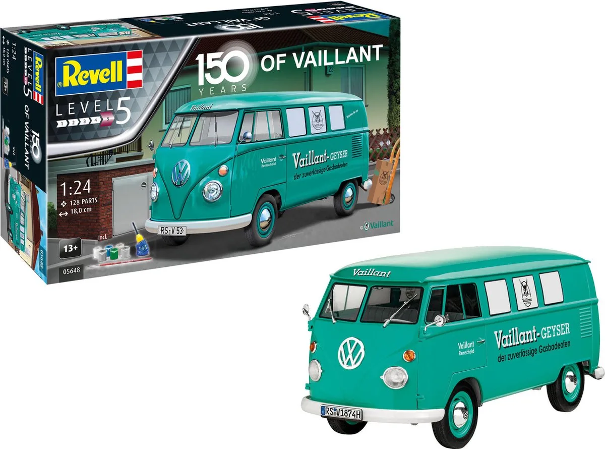 Modelbouwpakket Auto - 05648 150 years of Vaillant - Volkswagen T1 Bus - Geschenkset Plastic - 1:24 - Modelbouw van Revell in Meerkleurig – productfoto