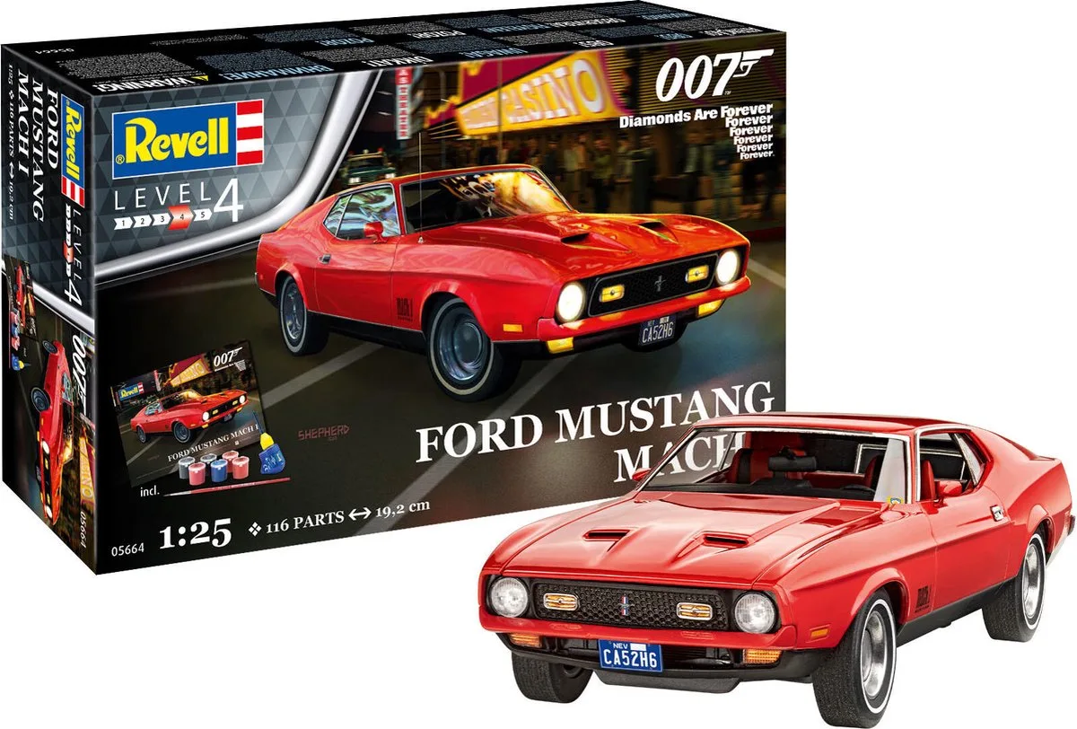 Modelbouwpakket Auto - 05664 James Bond 007 - Ford Mustang I - Geschenkset Plastic - 1:25 - Modelbouw van Revell in Meerkleurig – productfoto