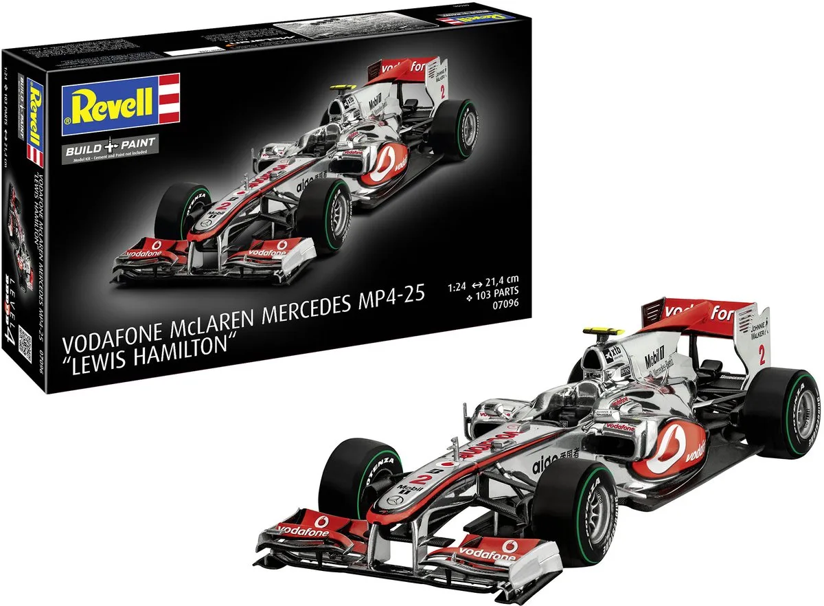 Modelbouwpakket Auto - 07096 Vodafone McLaren Mercedes MP4-25 - Lewis Hamilton - Formule 1 - Rauto Plastic - 1:24 - Modelbouw van Revell in Meerkleurig – productfoto