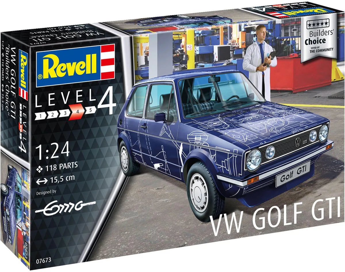 Modelbouwpakket Auto - 07673 Volkswagen VW Golf GTI - Builders Choice! Plastic - 1:24 - Modelbouw de Revell en Multicolore – photo produit