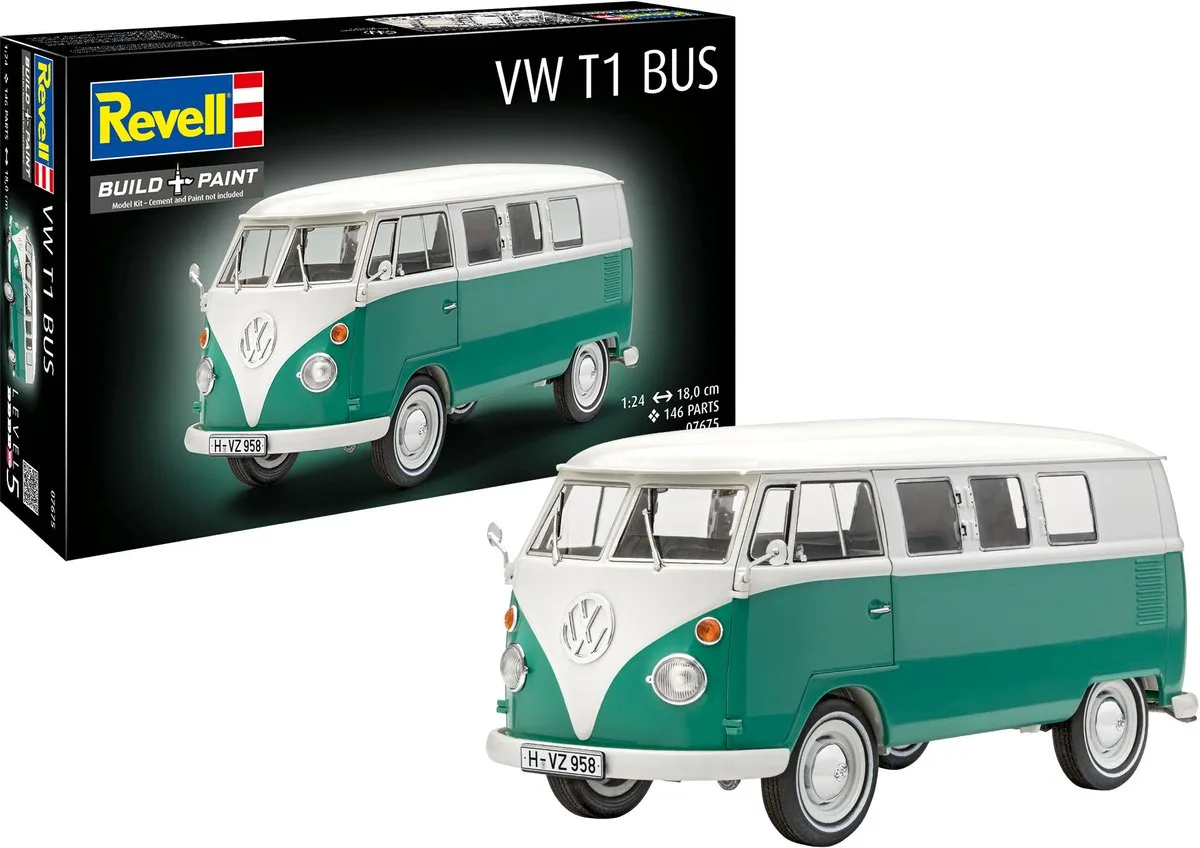 Modelbouwpakket Auto - 07675 Volkswagen T1 Bus - Duitse Klassieke Bus Plastic - 1:24 - Modelbouw van Revell in Meerkleurig – productfoto