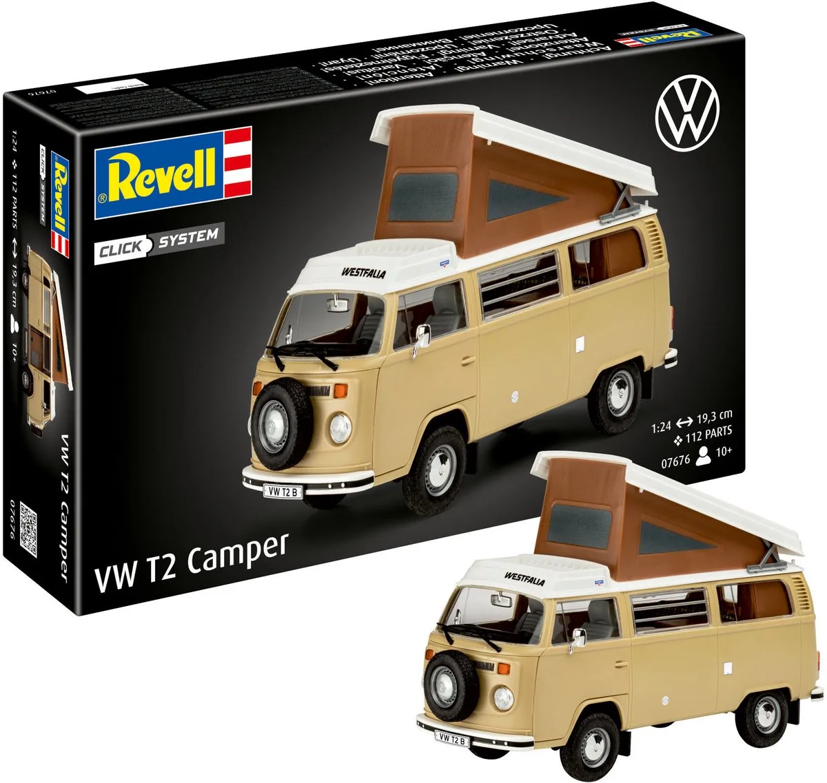 Modelbouwpakket Auto - 07676 Volkswagen VW T2 Camper Bus - Easy Click System Plastic - 1:24 - Modelbouw van Revell in Meerkleurig – productfoto