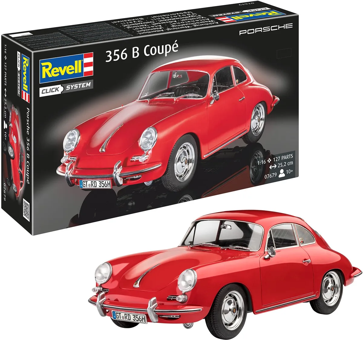 Modelbouwpakket Auto - 07679 Porsche 356 B Coupé - 75 Years Plastic Modelling - Duitse Klassieke Sportauto - Easy-Click Plastic - 1:16 - Modelbouw van Revell in Meerkleurig – productfoto