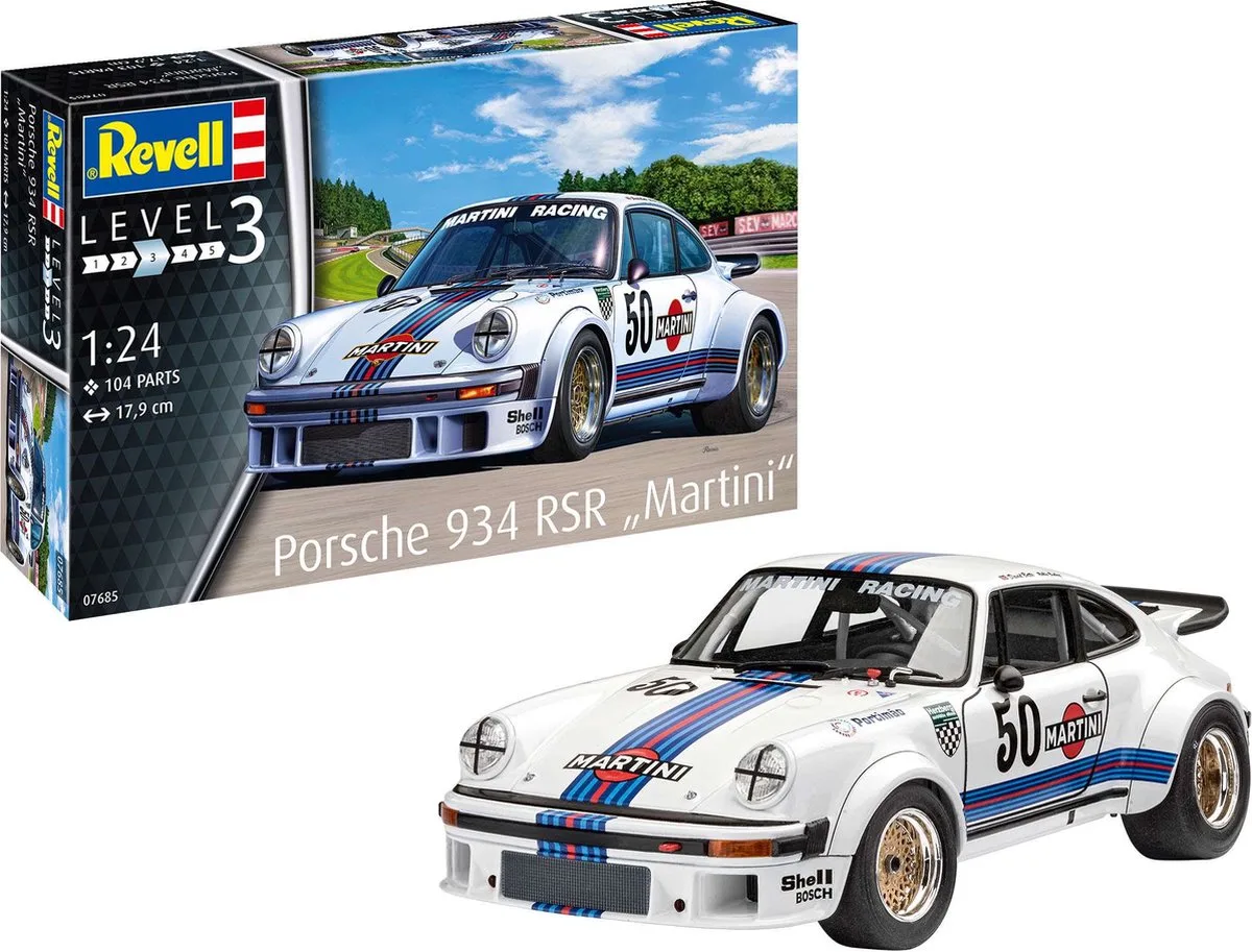 Modelbouwpakket Auto - 07685 Porsche 934 RSR -Martini- Plastic - 1:24 - Modelbouw van Revell in Meerkleurig – productfoto