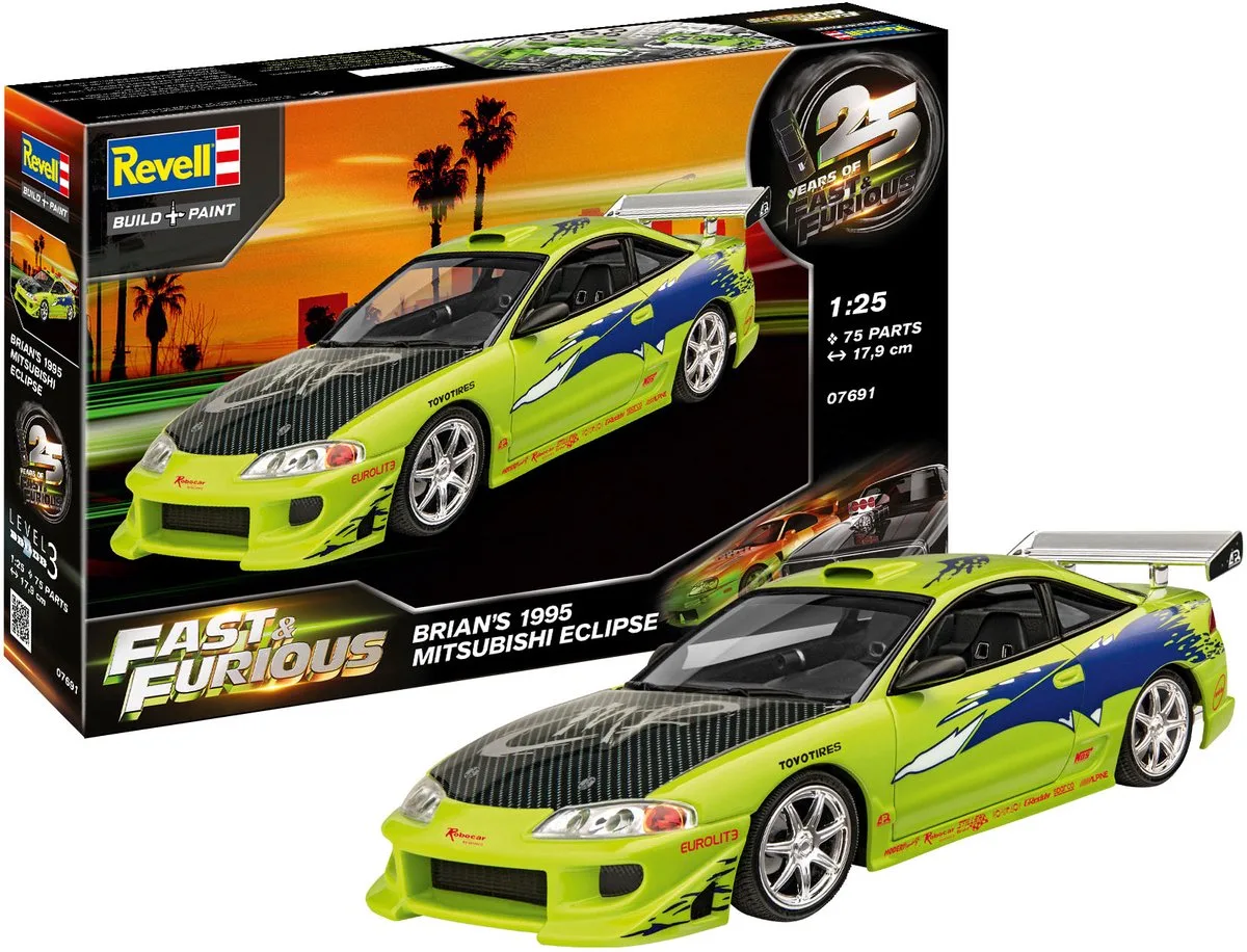 Modelbouwpakket Auto - 07691 25 Years of Fast - Furious - Brian#039 1995 Mitsubishi Eclipse - Japanse Sportauto Plastic - 1:25 - Modelbouw van Revell in Meerkleurig – productfoto