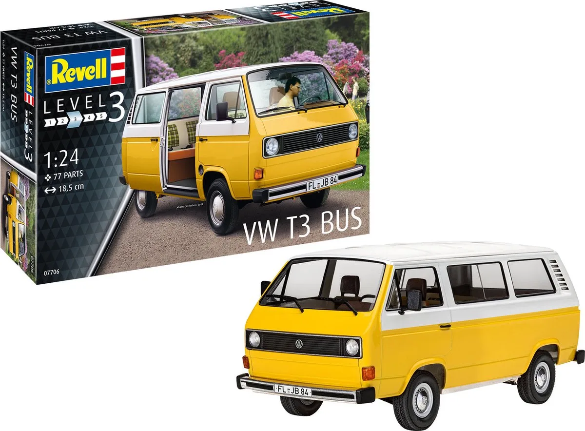 Modelbouwpakket Auto - 07706 Volkswagen VW T3 Bus Plastic - 1:25 - Modelbouw van Revell in Meerkleurig – productfoto