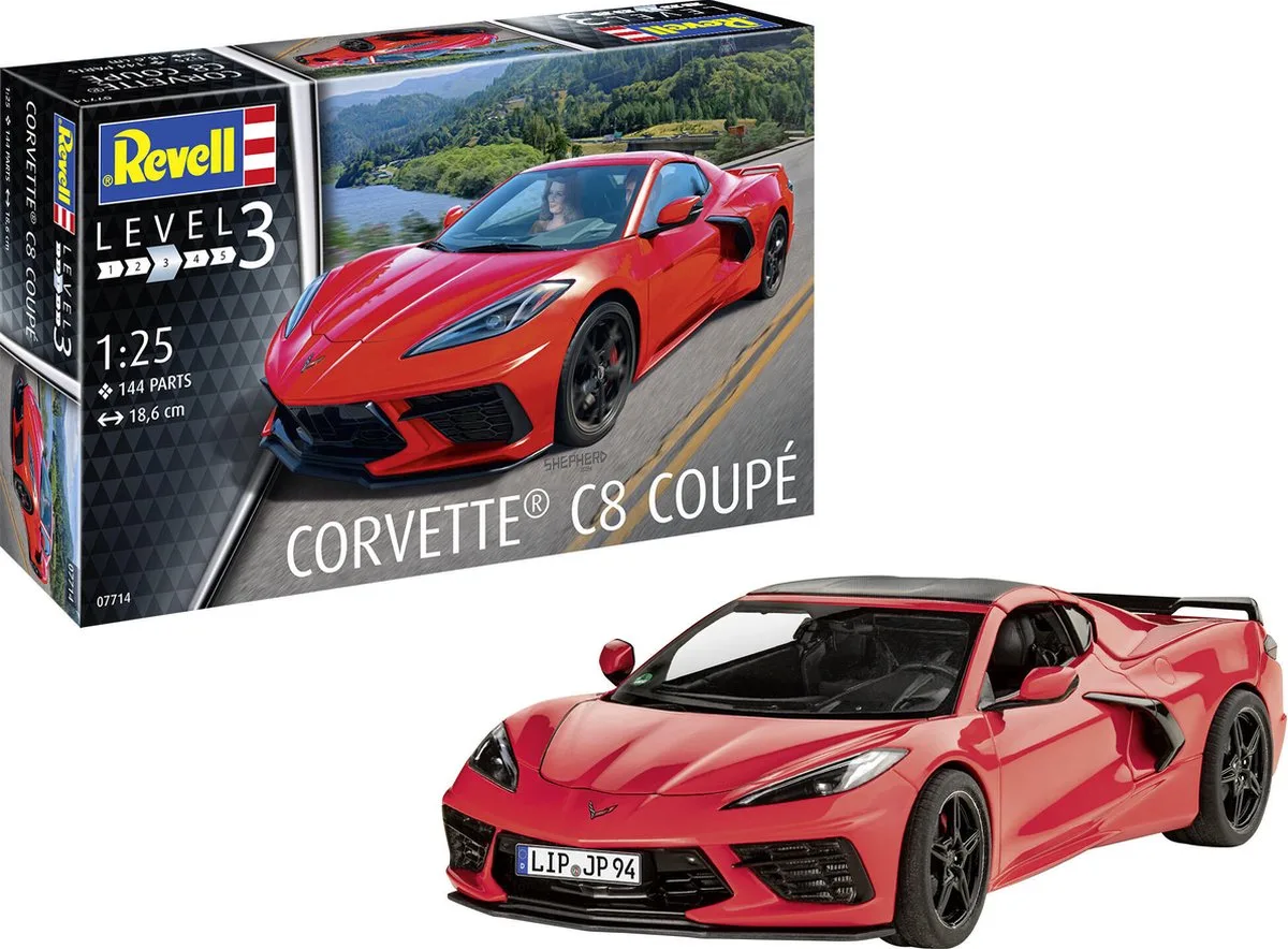 Modelbouwpakket Auto - 07714 Chevrolet Corvette C8 Coupe - Sport Auto Plastic - 1:25 - Modelbouw van Revell in Meerkleurig – productfoto