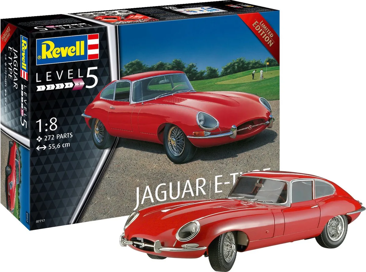 Modelbouwpakket Auto - 07717 Jaguar E-Type - Oldtimer Plastic - 1:8 - Modelbouw van Revell in Meerkleurig – productfoto